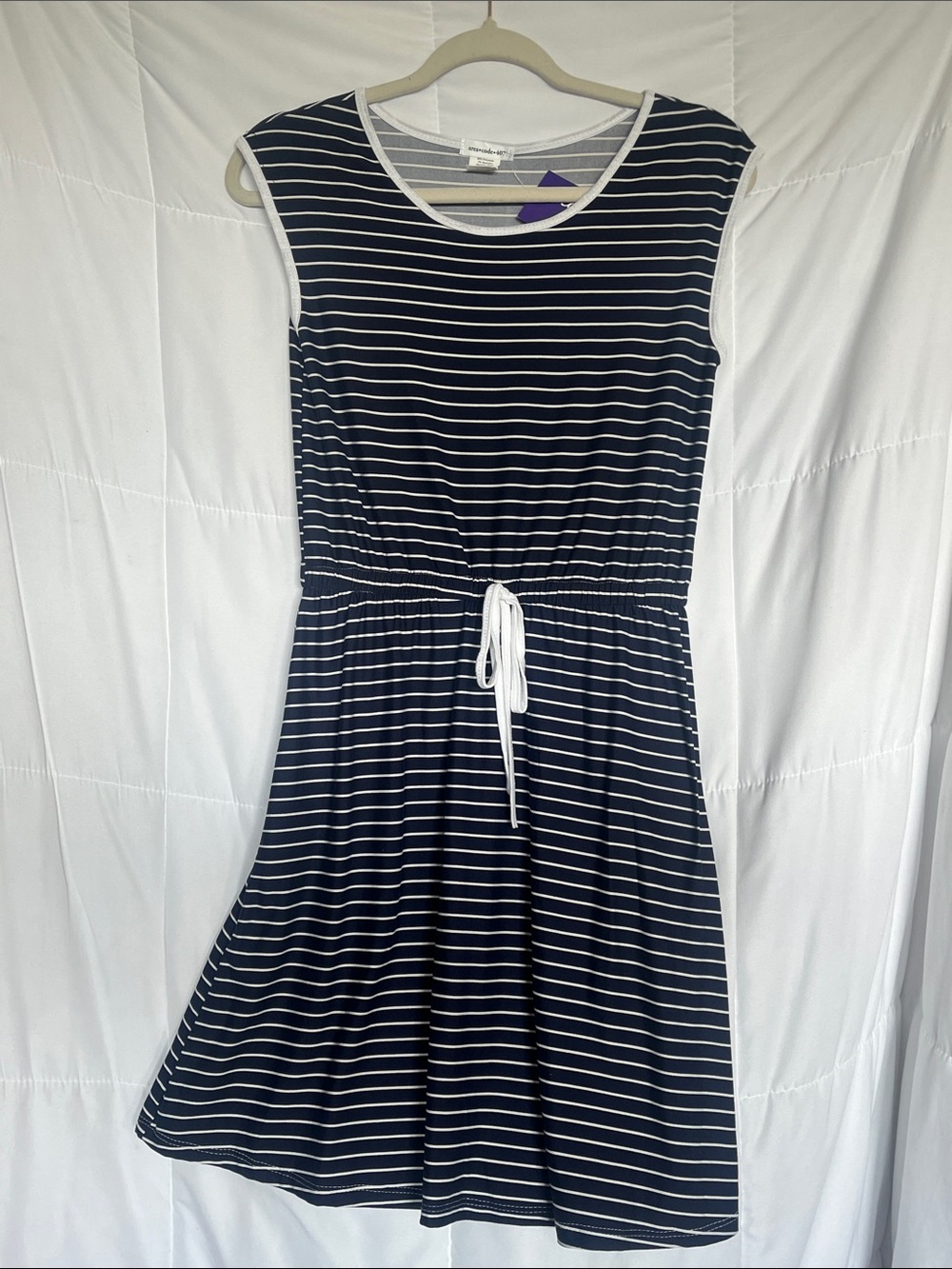Area Code 407 Girls Navy White Striped Sleeveless Jersey Knit Dress Size 16Y NWT